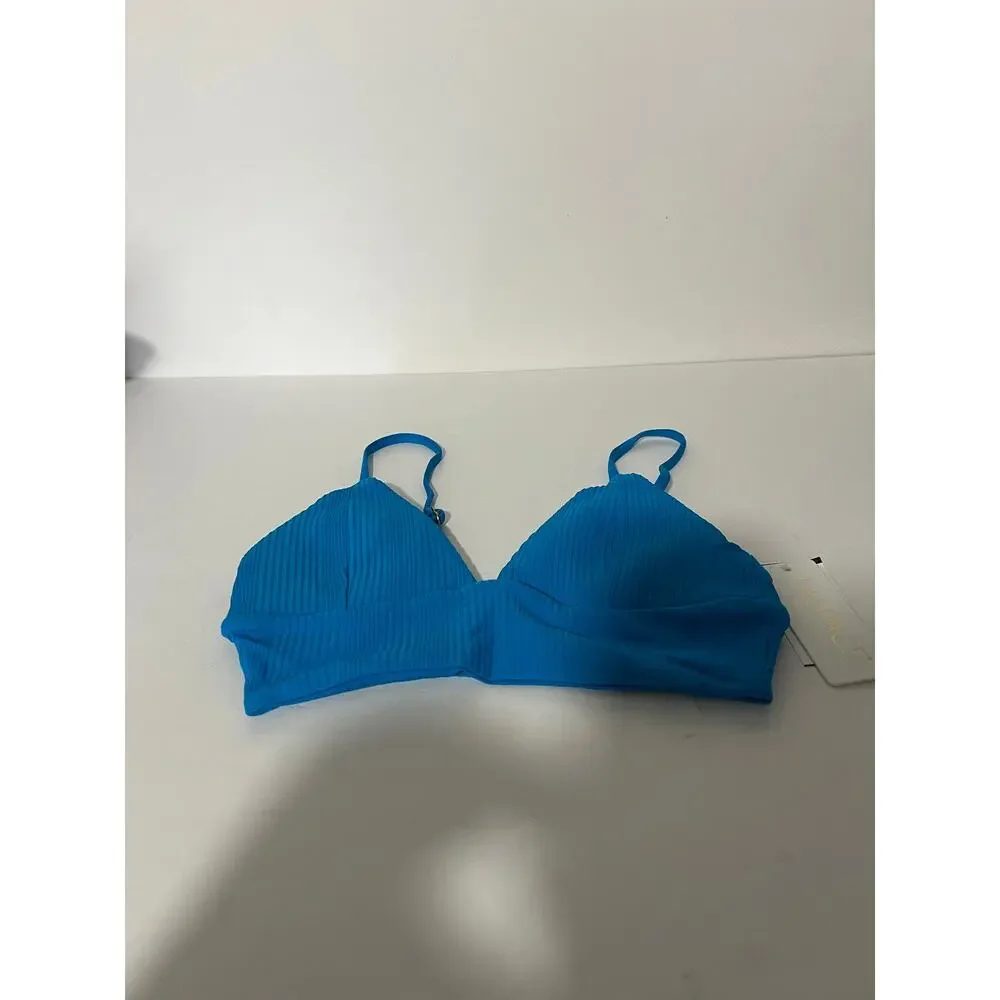NWT L*Space Women's Ribbed Pointelle Winnie Bikini Swim Top Electric Blue Size S